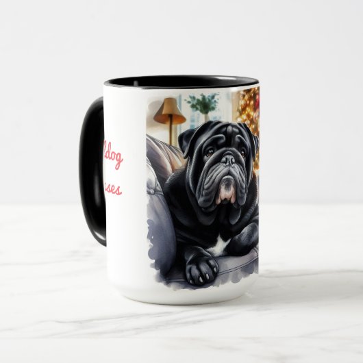 Black Seal Bulldog Christmas Coffee Mok Cup (Voorkant links)