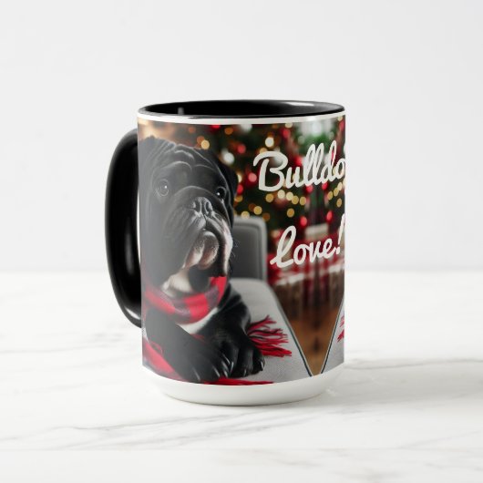 Black Seal Bulldog Christmas Coffee Mok Cup (Voorkant links)