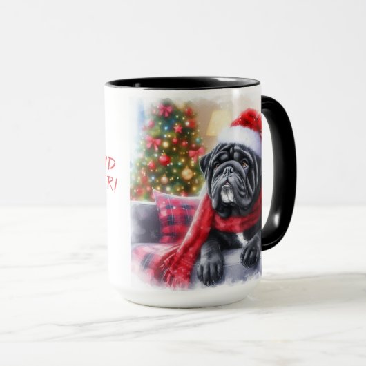 Black Seal Bulldog Kerstsjaal Koffie Mok Cup (Voorkant rechts)