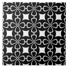 Black Seamless Ornamental Floral Pattern Tegeltje