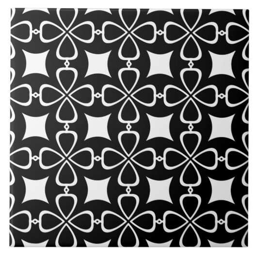 Black Seamless Ornamental Floral Pattern Tegeltje (Voorkant)
