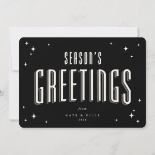 Black Season's Greetings Retro Stars Flat Feestdagenkaart