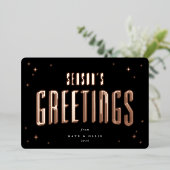Black Season's Greetings Retro Stars Flat Folie Feestdagenkaart (Staand Voorkant)