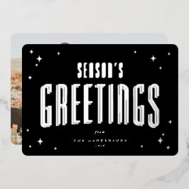 Black Season's Greetings Retro Stars Foto Folie Feestdagenkaart