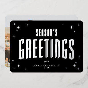 Black Season's Greetings Retro Stars Foto Folie Feestdagenkaart