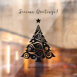 Black Seasons Groeten Kerstboom Business Raamsticker