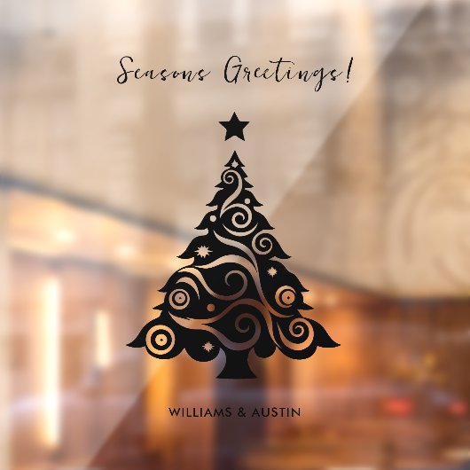 Black Seasons Groeten Kerstboom Business Raamsticker (Vel 2)