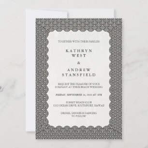 Black Seigaiha Waves Wedding Kaart