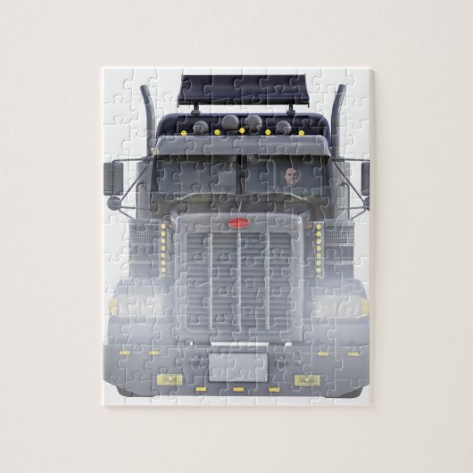 Black Semi Truck met lampjes aan voorzijde Uitzich Legpuzzel (Verticaal)