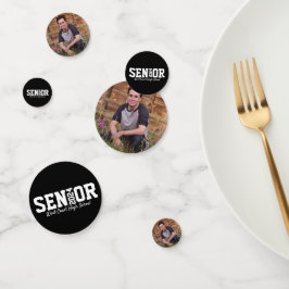 Black Senior Afstuderen Block Letter Foto Confetti