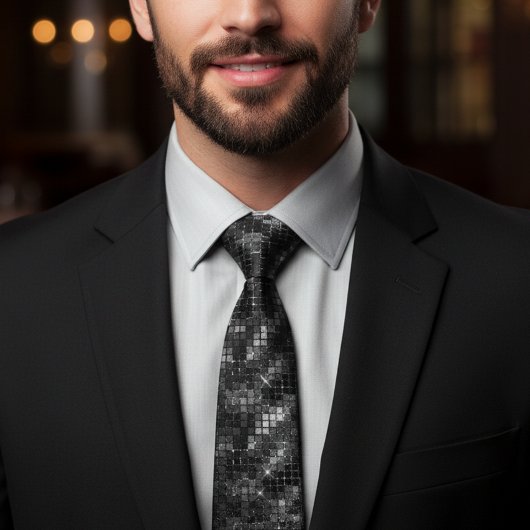 Black Sequin Glitter Look Glam Stropdas