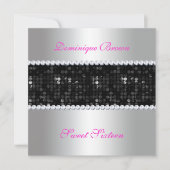 Black Sequin Invite met Diamonds - Zilver Kaart (Voorkant)