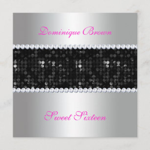 Black Sequin Invite met Diamonds - Zilver Kaart