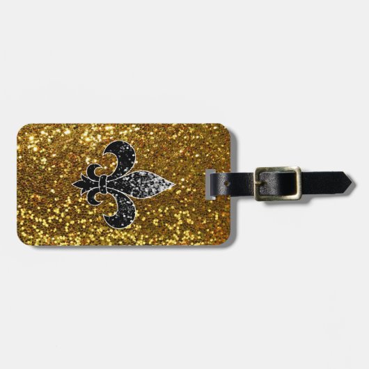 Black Sequined Fleur De Lis (grafisch) ontwerp Bagagelabel (Voorkant horizontaal)