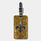 Black Sequined Fleur De Lis (grafisch) ontwerp Bagagelabel (Voorkant verticaal)