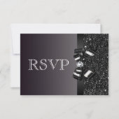 Black Sequins, Bow & Diamond RSVP Wedding Kaartje (Voorkant)