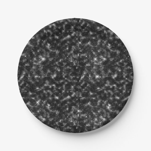 Black Sequins Glitter Blank Papieren Bordje (Voorkant)