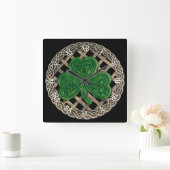 Black Shamrock & Celtic Knots Roman Numerals Clock Vierkante Klok (Huis)