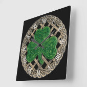 Black Shamrock & Celtic Knots Roman Numerals Clock Vierkante Klok (Hoek)