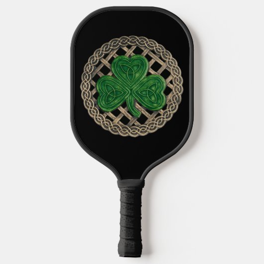 Black shamrock on Celtic Knots Pickleball Paddle (Achterkant)
