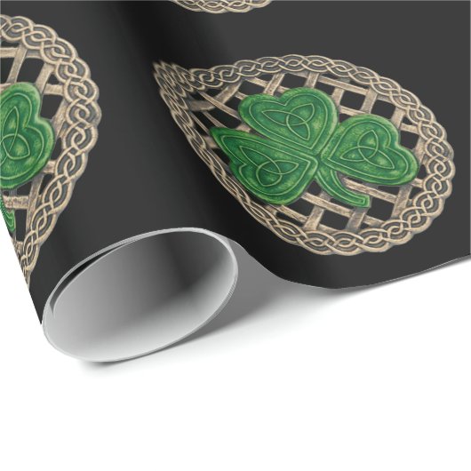 Black Shamrock op Keltische knopen inpakpapier (Rol Hoek)