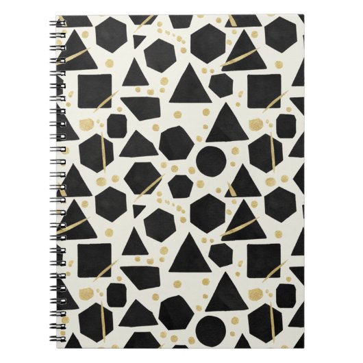 Black Shapes and Gold Confetti Pattern Notitieboek (Voorkant)
