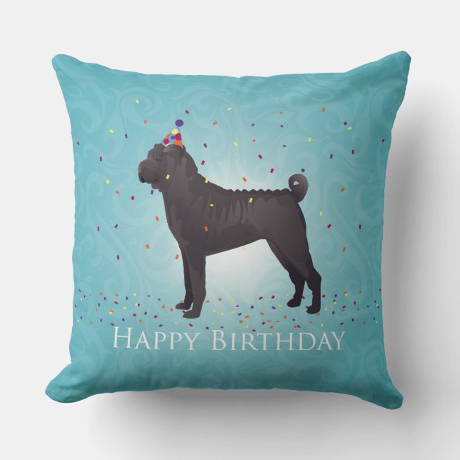 Black Shar Pei Birthday Design Kussen (Voorkant)