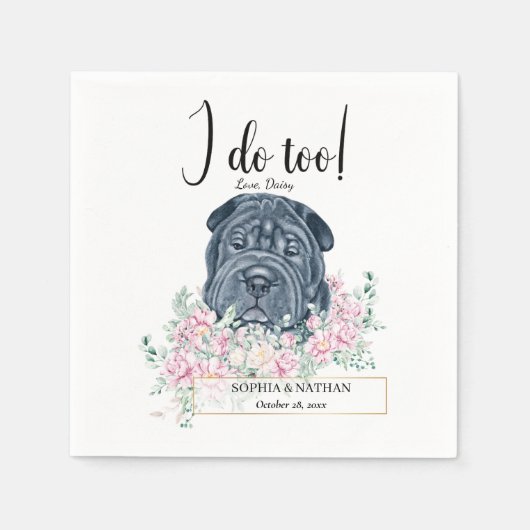 Black Shar Pei Dog Wedding Cocktail Napkins Servet (Voorkant)