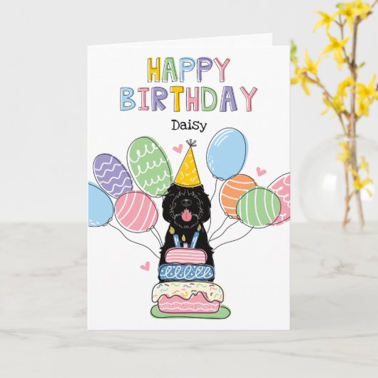 Black Sheepadoodle Hond Gelukkige Verjaardag Kaart (Gele Bloem)