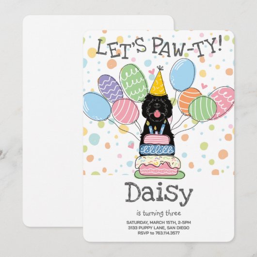 Black Sheepadoodle Hond Verjaardagsfeestje Kaart (Voorkant / Achterkant)