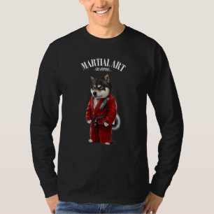 Black Shiba Dog Judo Karate Master in Red Judogi T-shirt