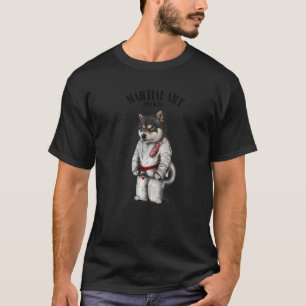 Black Shiba Dog Judo Karate Master in White Judogi T-shirt