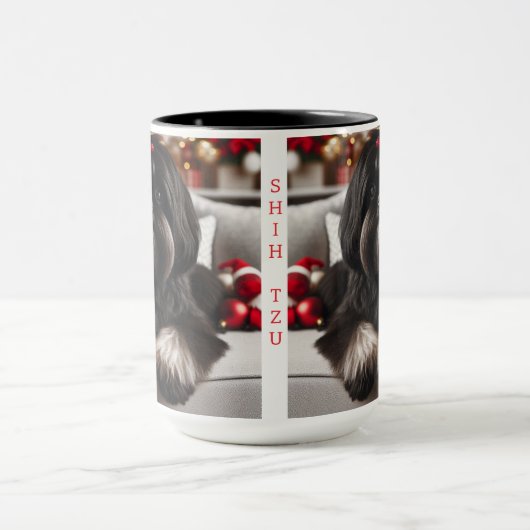 Black Shih Tzu Christmas Coffee Mok Cup (Midden)