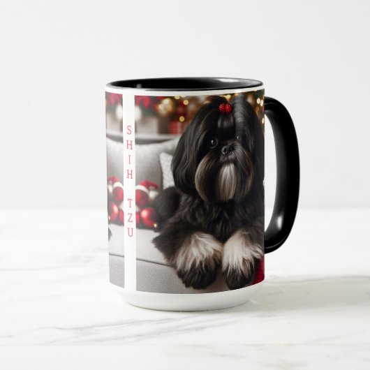 Black Shih Tzu Christmas Coffee Mok Cup (Voorkant rechts)