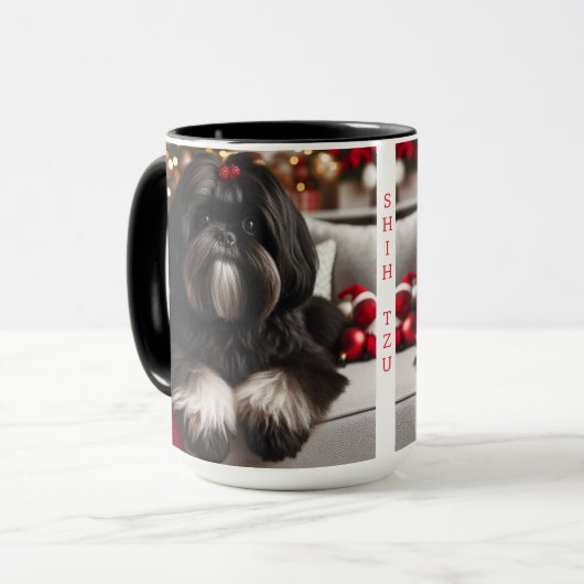 Black Shih Tzu Christmas Coffee Mok Cup (Voorkant links)