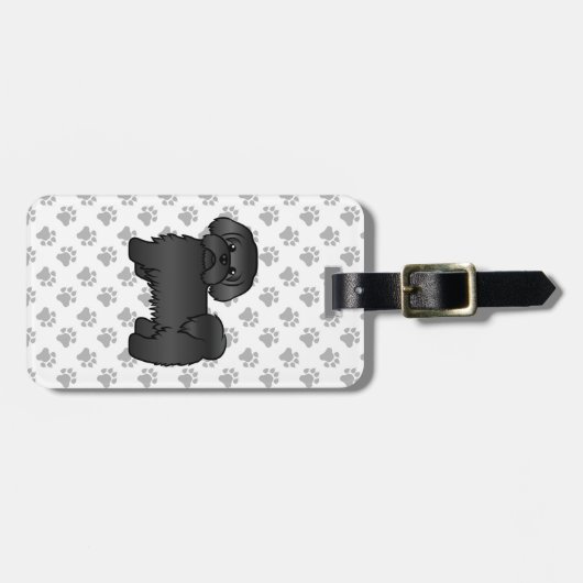 Black Shih Tzu Cute Cartoon Dog & Custom Text Bagagelabel (Voorkant horizontaal)