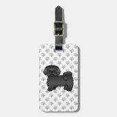 Black Shih Tzu Cute Cartoon Dog & Custom Text Bagagelabel (Voorkant verticaal)