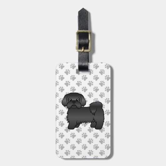 Black Shih Tzu Cute Cartoon Dog & Custom Text Bagagelabel (Voorkant verticaal)
