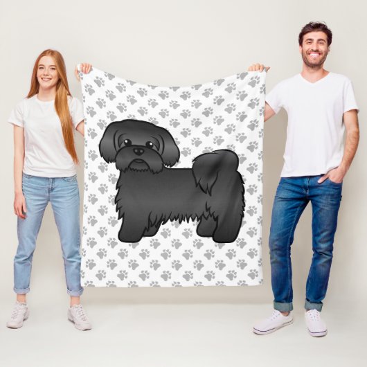 Black Shih Tzu Cute Cartoon Dog Illustratie Fleece Deken (In situ)