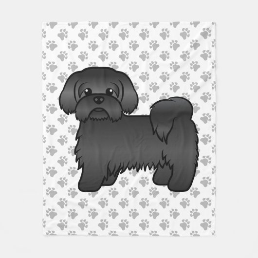 Black Shih Tzu Cute Cartoon Dog Illustratie Fleece Deken (Voorkant)