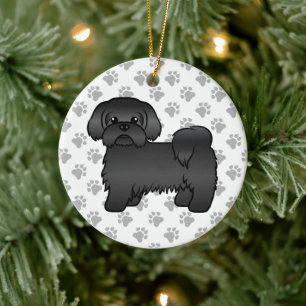Black Shih Tzu Cute Cartoon Dog Illustratie Keramisch Ornament