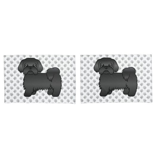 Black Shih Tzu Cute Cartoon Dog Illustratie Kussensloop (Voorkant-Set)