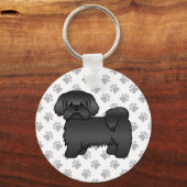 Black Shih Tzu Cute Cartoon Dog Illustratie Sleutelhanger (Voorkant)