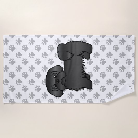Black Shih Tzu Cute Cartoon Dog Illustratie Strandlaken (Voorkant)