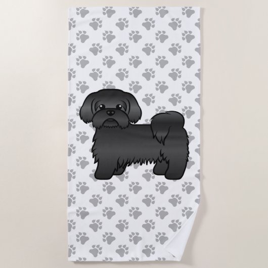 Black Shih Tzu Cute Cartoon Dog Illustratie Strandlaken (Voorkant)