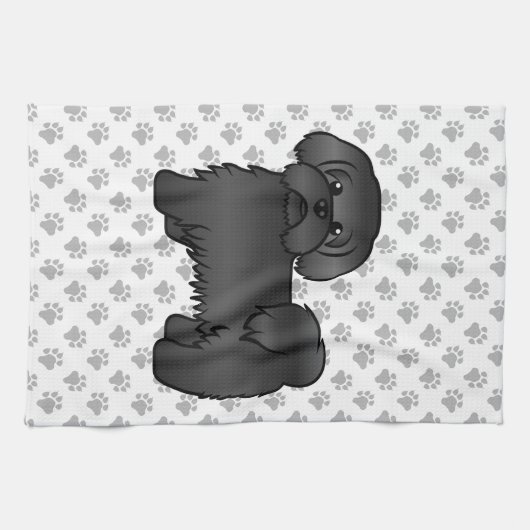 Black Shih Tzu Cute Cartoon Dog Illustratie Theedoek (Horizontaal)