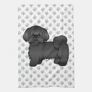 Black Shih Tzu Cute Cartoon Dog Illustratie Theedoek