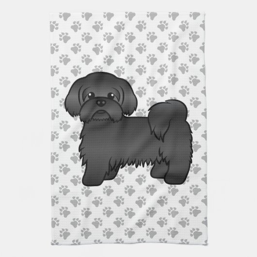 Black Shih Tzu Cute Cartoon Dog Illustratie Theedoek (Verticaal)