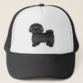 Black Shih Tzu Cute Cartoon Dog Illustratie Trucker Pet (Voorkant)