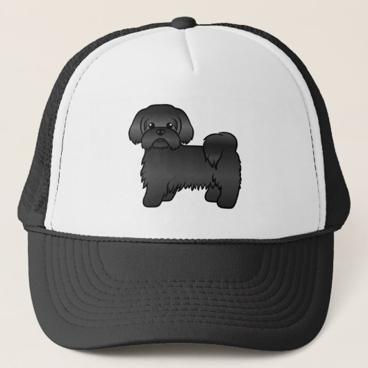 Black Shih Tzu Cute Cartoon Dog Illustratie Trucker Pet (Voorkant)